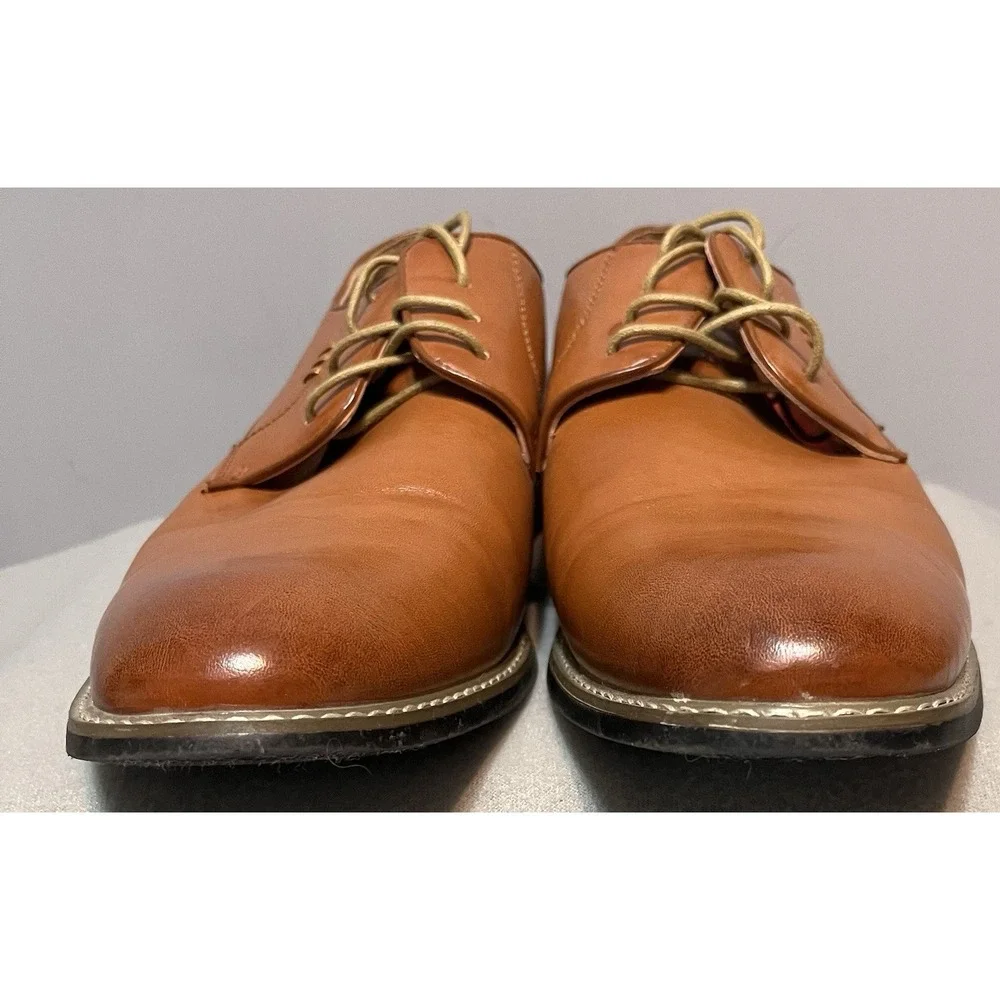 Zriang‎ Mens Dress Lace Up Oxfords Polished Brown Sz 13